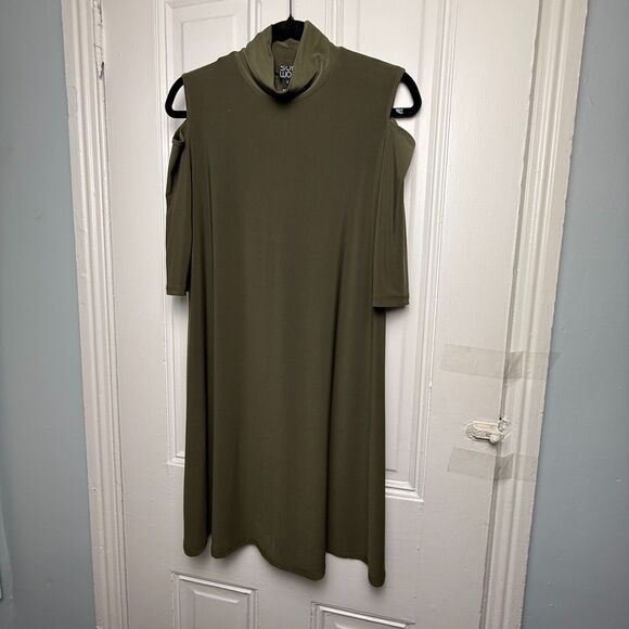 Set of 2: Clara Sun Woo Mini Dresses Womens Small Olive Green Black Mockneck - Picture 7 of 12
